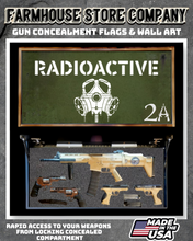 Load image into Gallery viewer, Gun Concealment Flag Deluxe Wall Art BATTLE-WORN OD GREEN Gas Mask 2A Design
