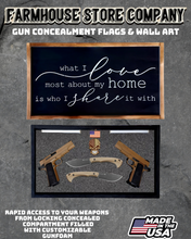 Load image into Gallery viewer, Gun Concealment Flag Deluxe Handgun Wall Art Charred Black Love Most Design
