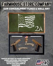 Load image into Gallery viewer, Gun Concealment Flag Deluxe Handgun Wall Art BATTLE-WORN OD GREEN 2A Flag Design
