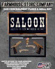 Load image into Gallery viewer, Gun Concealment Flag Deluxe Handgun Wall Art Charred Black Saloon Design
