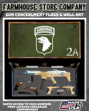 Load image into Gallery viewer, Gun Concealment Flag Deluxe Wall Art BATTLE-WORN OD GREEN 2A 101st Airborne Design
