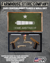 Load image into Gallery viewer, Gun Concealment Flag Deluxe Handgun Wall Art BATTLE-WORN OD GREEN Come And Take It Design
