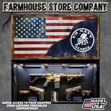 Load image into Gallery viewer, Gun Concealment Flag Deluxe Wall Art TORN &amp; BATTLE-WORN BLUE Navy SEABEE Design
