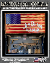 Load image into Gallery viewer, Gun Concealment Flag Deluxe Wall Art Charred Jim Beam Design
