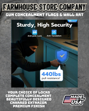 Load image into Gallery viewer, Gun Concealment Flag Deluxe Handgun Wall Art BATTLE-WORN OD GREEN Army Ranger Design
