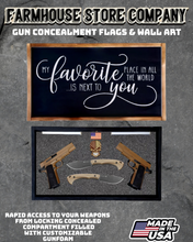 Load image into Gallery viewer, Gun Concealment Flag Deluxe Handgun Wall Art Charred Black Favorite Place Design
