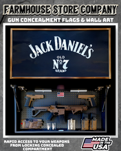 Load image into Gallery viewer, Gun Concealment Flag Deluxe Wall Art Charred Black Jack Daniel's Design
