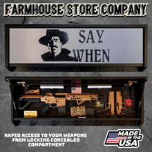 Load image into Gallery viewer, Gun Concealment Coat Rack Black Unit White Say When Design
