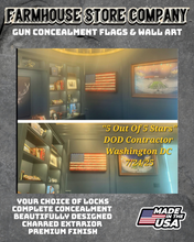 Load image into Gallery viewer, Gun Concealment Flag Deluxe Handgun Wall Art BATTLE-WORN OD GREEN Army Ranger Design
