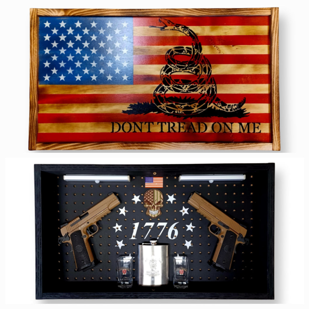 Deluxe Charred Don't Tread On Me Flag Handgun Concealment Wall Art